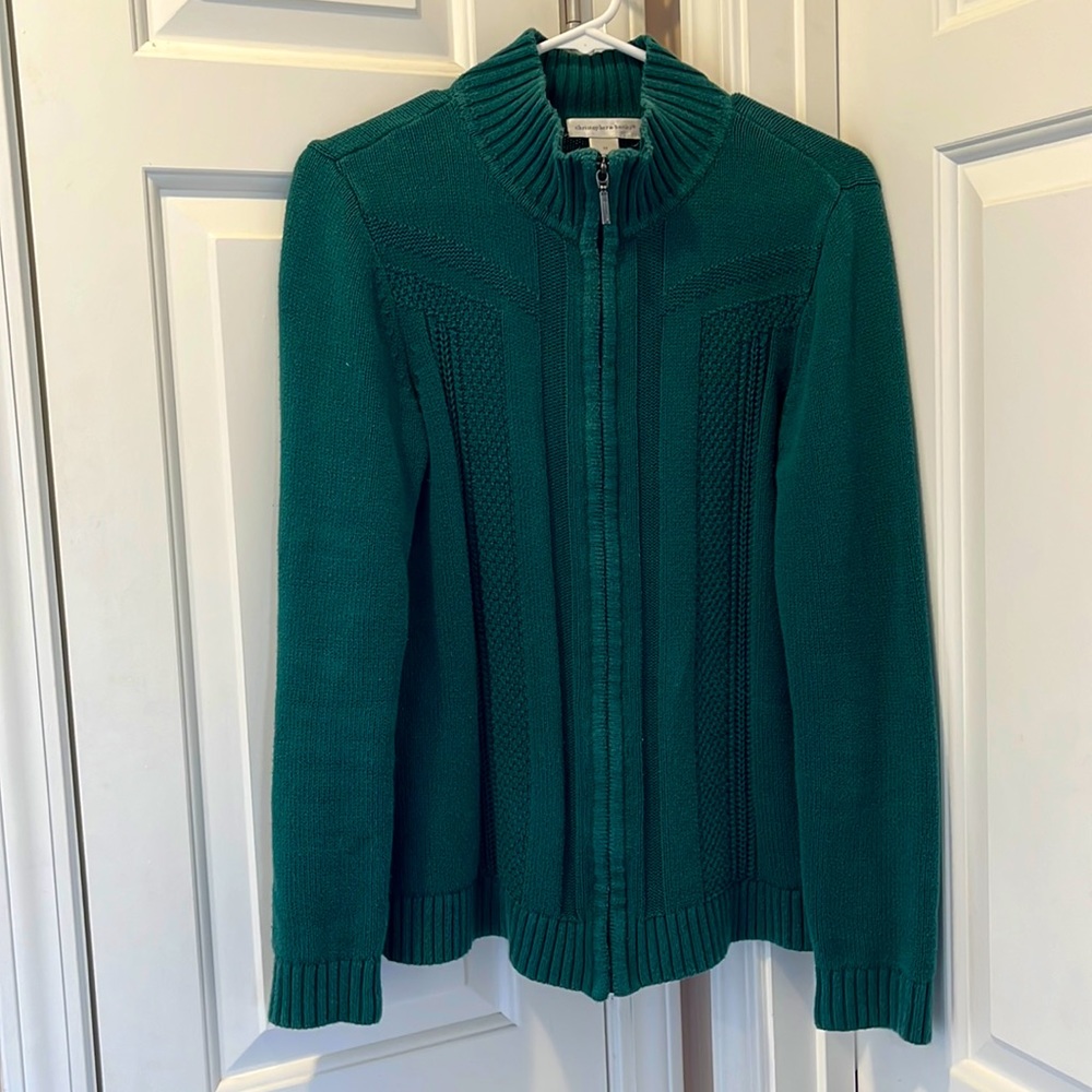 Emerald green cotton zip up sweater